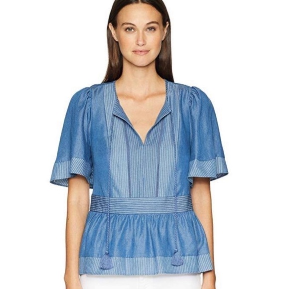 Kate Spade Indigo Railroad Chambray Blue Blouse Top L